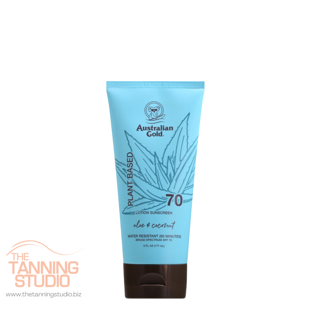 Australian Gold Plant Based Lotion Sunscreen SPF 70. Aloe & Coconut. Water Resistant 80 minutes. 