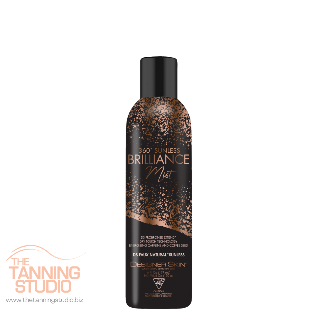 360 Degree Sunless Brilliance Mist by Designer Skin. DS Probronze Extend. Dry Touch Technology. Energizing Caffeine and Coffee Seed. DS Faux Natural Sunless.