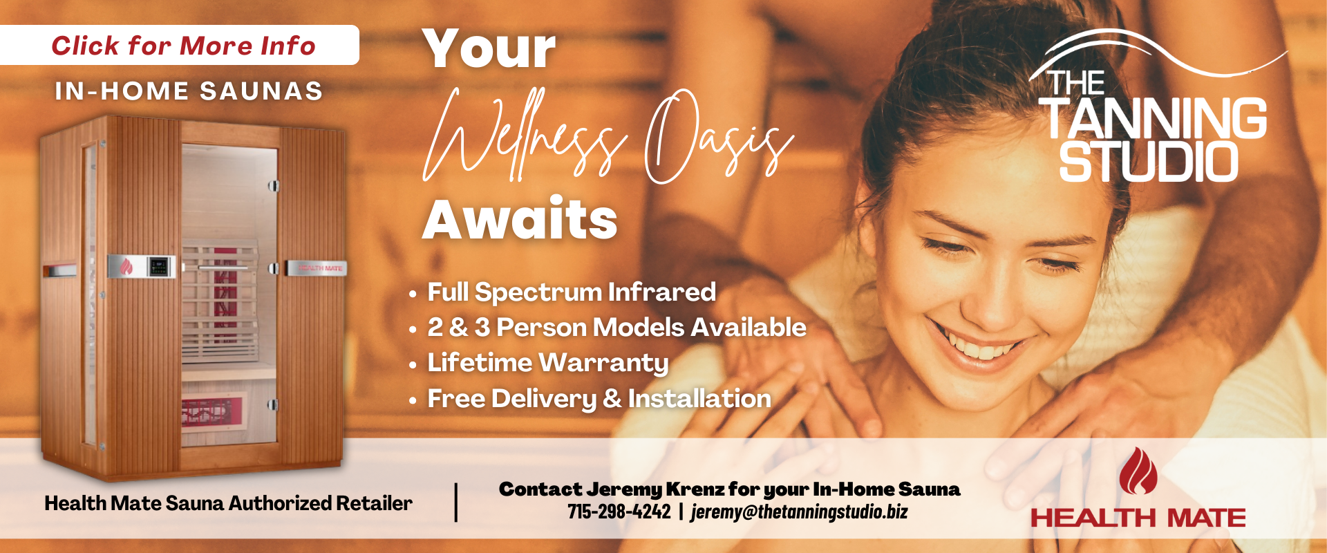 Your Wellness Oasis Awaits. In Home Saunas. Full spectrum infrared. 2 & 3 person models available. Lifetime Warranty. Free Delivery & Installation. 