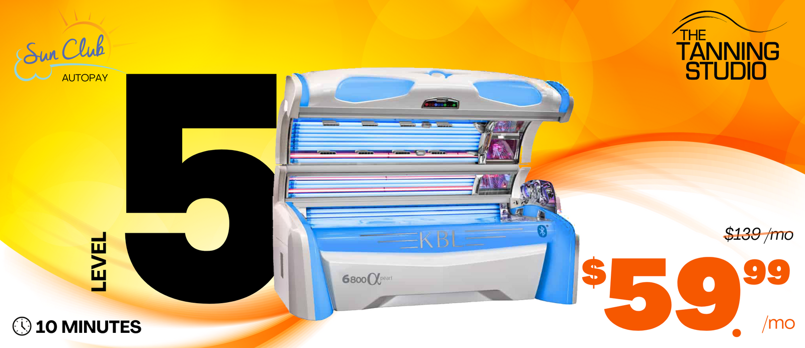 Sun Club Level 5 - Price reflects activation & current month of tanning; thereafter $59.99 auto drafted on the first of each month
