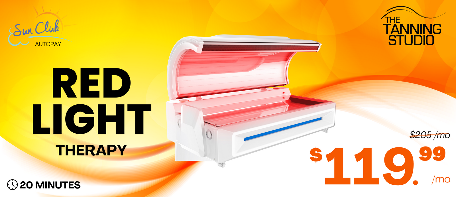 Sun Club Red Light Therapy - Price reflects activation & current month of sessions; thereafter $119.99 auto drafted on the first of each month