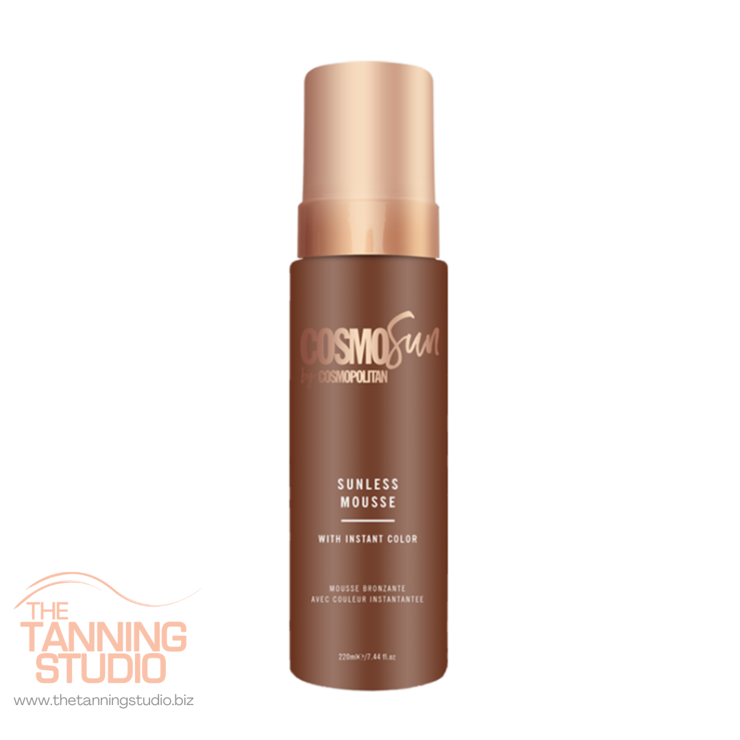 CosmoSun by Cosmopolitan. Sunless Mousse with instant color. Mousse Bronzant.