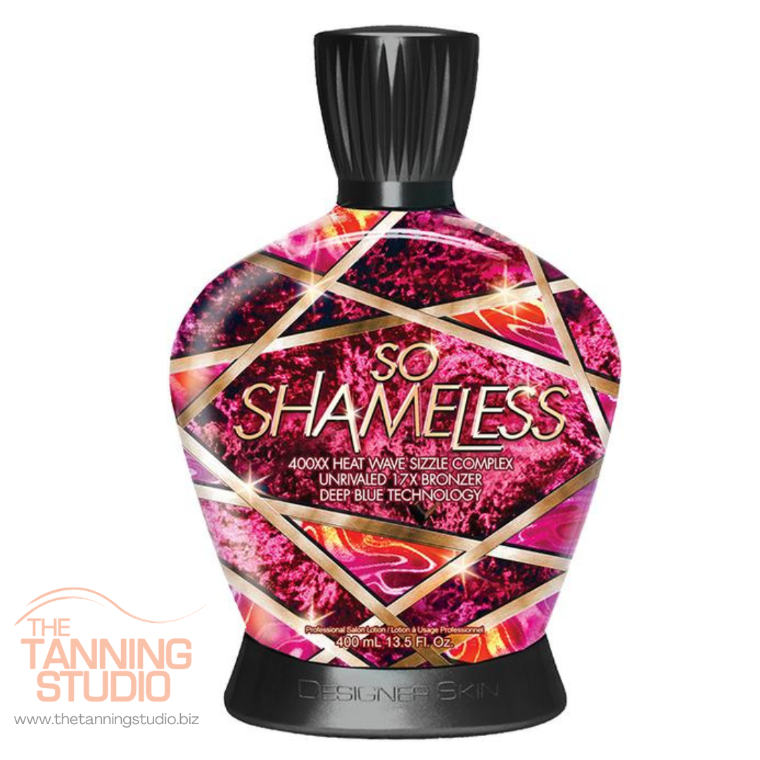 So Shamless 400XX Heat Wave Sizzle Complex by Designer Skin. Unrivaled 17X Bronzer with Deep Blue Technology.